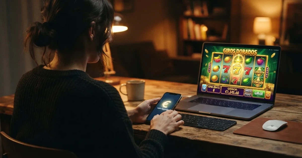 Pantalla de un casino online español mostrando una promoción de tiradas gratis sobre una tragaperras