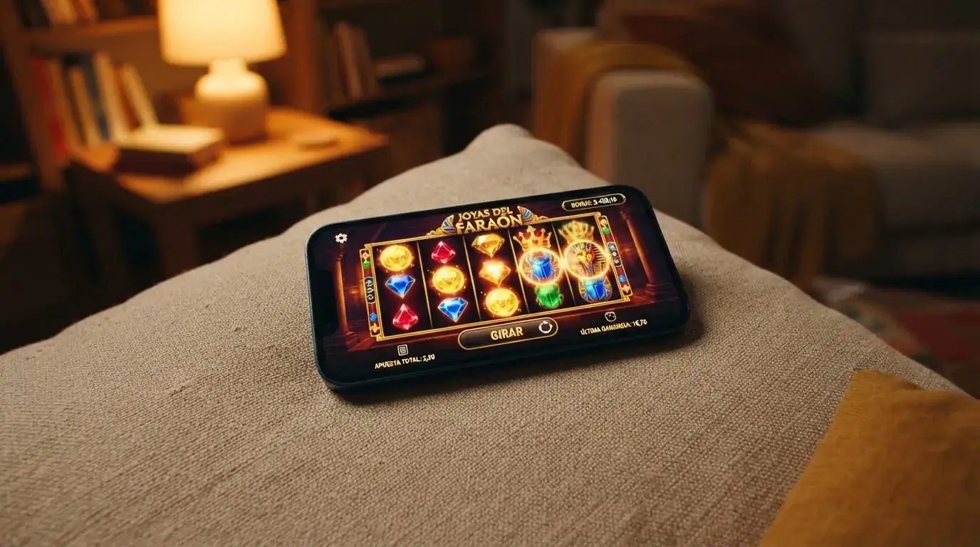 Pantalla de una tragaperras online con la interfaz de un casino español, mostrando el saldo activo de bono en la esquina