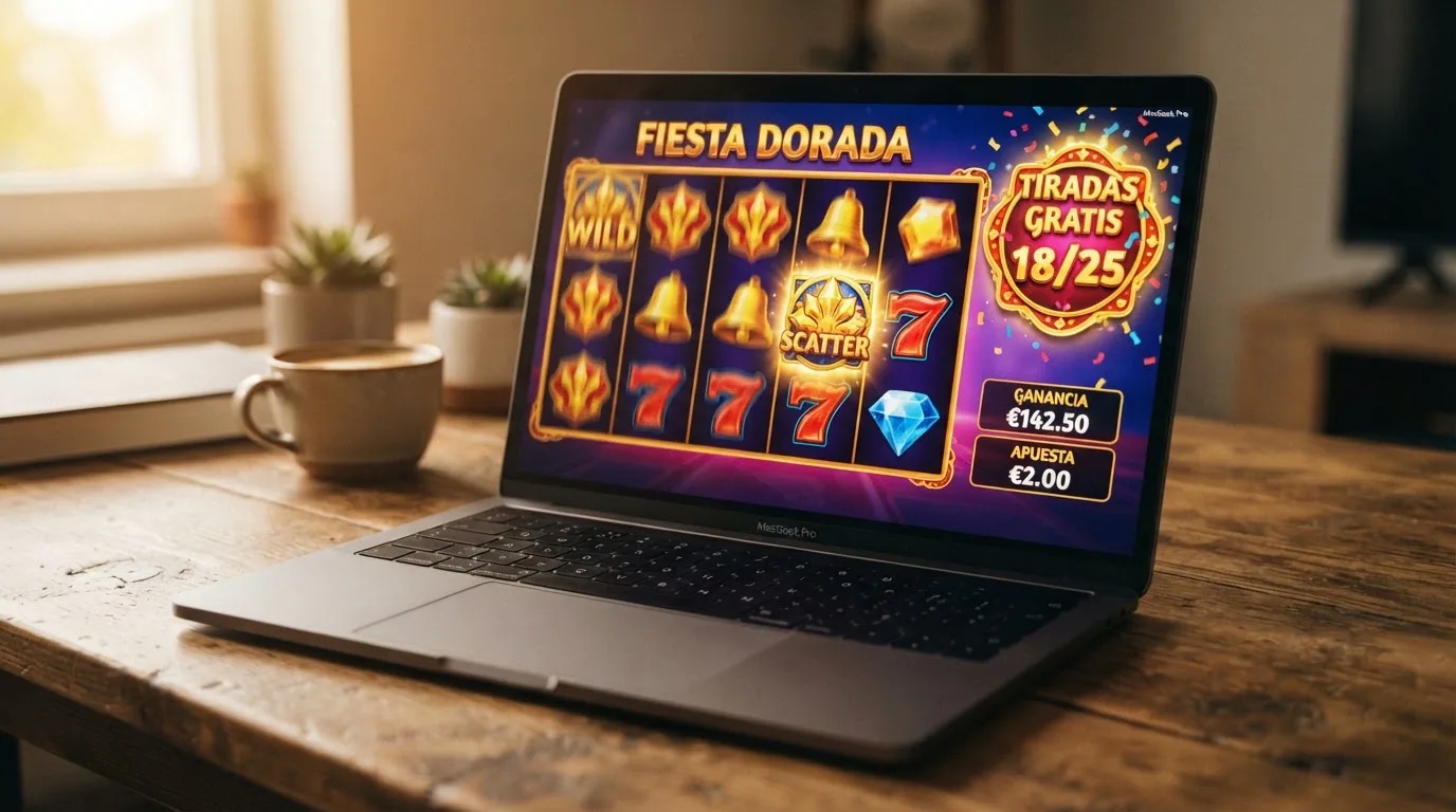Pantalla de una tragaperras online con el contador de tiradas gratis activo durante una sesión de juego
